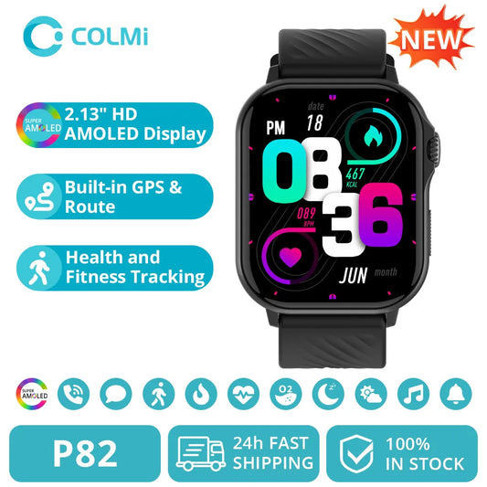 2025 COLMI P82 GPS Smartwatch – 2.13" AMOLED HD Display | Built-in GPS, Bluetooth Calling & Fitness Tracking | Smart Watch for Men & Women