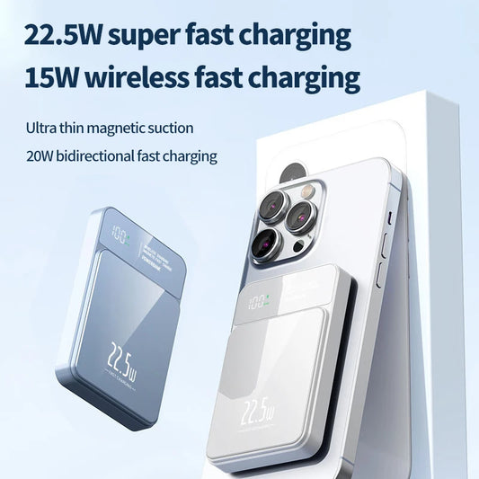 10,000mAh Magnetic Wireless Power Bank – Fast & Portable Charging for iPhone, Samsung & Xiaomi!